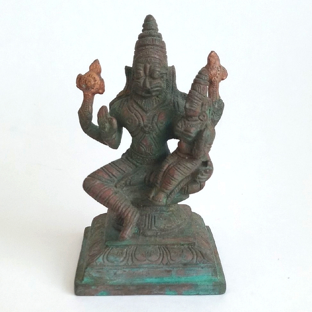 Rare Lakshmi Narasimha Bronzed 5” Figurine Oxidized Bronze, Hindu From India